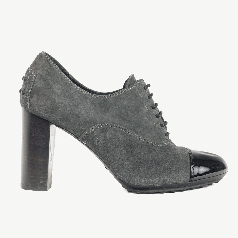 Tod's Grey Suede Cap-Toe Gommino Lace-Up Oxfords